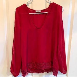 Women’s SZ M TOBI Split Sleeve Cranberry Blouse